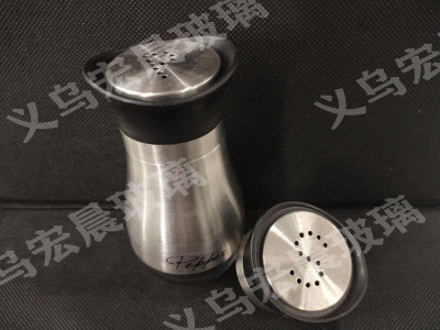 Exquisite glass seasoning bottle stainless steel cover glass seasoning bottle engraved logo P, S cover