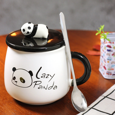 Creative mug with lid and spoon Korean coffee cup office home (60 PCS)