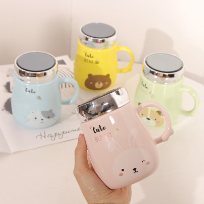 Creative cute cartoon animals super cute ceramic cover male and female household drinking cups (60 containers)