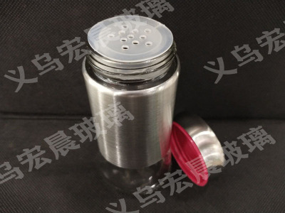 Manufacturers direct refined glass seasoning bottle stainless steel cover glass seasoning bottle engraved logo