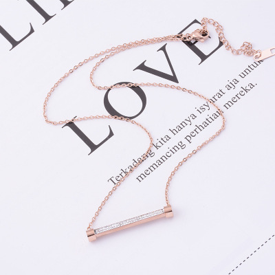 Trendy Wild One-Word Diamond-Studded Necklace 18K Rose Gold Titanium Steel Clavicle Chain Colorfast Ornament
