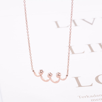 Japanese and Korean All-Match Curved Diamond Necklace Titanium Steel Plated 18K Rose Gold Clavicle Chain Non-Fading Female Jewelry Gift Personality