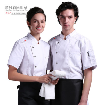 Luxury Hotel Supplies Chef Overalls Men's Short-Sleeved Summer Kitchen Clothes Embroidered Bright Line