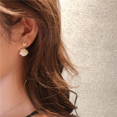 S925 Needle South Korea Dongdaemun Love Asymmetric Pearl Long Earrings Sweet Style Eardrops Earrings Girl Fashion