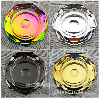 Octagon gold-plated silver k9 crystal ashtray customized creative fashion European practical ashtray household necessities