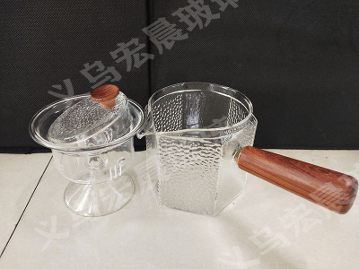 High quality borosilicate glass tea set with hexagonal, 12-corner wooden handle for tea boiling and steaming