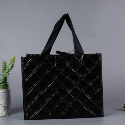 Woven non-woven black fine pattern mulching bag large capacity portable shopping bag new