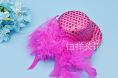 Performance sequins dance roses bowknot feather top hat hat accessories children's headdress hair accessories hairpins wholesale