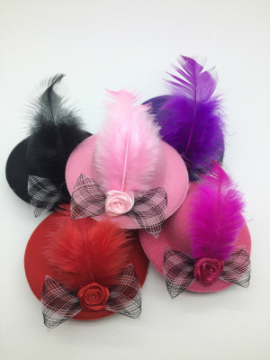 Children's small hat bowknot feather rose headdress a word clip hairpin headdress wholesale manufacturers direct sales