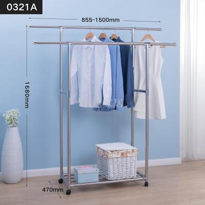 Manufacturer supply stainless steel double rod telescopic drying rack by the floor hangers rack double - layer rack supp