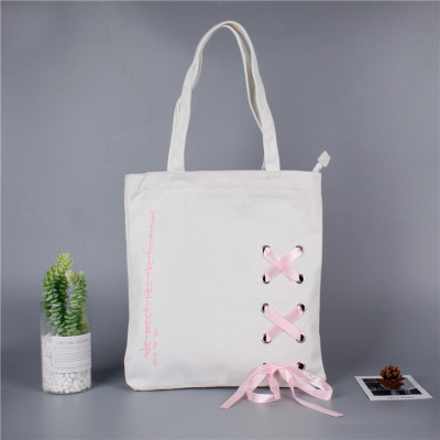 Pink ribbon tie bowknot single shoulder bag small fresh literary canvas bag women's single shoulder cotton bag canvas bag