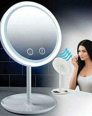 Tri-in-one led with fan makeup mirror small mirror creative with fan with lamp holder magnifying glass