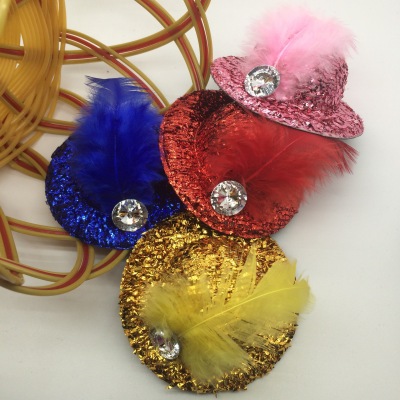 Korean children 's hair accessories express stage show feather diamond coarse color bowler hat straw hat hairpin manufacturer direct sales
