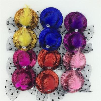 Children's 8 cm top hat hairpin mini feather small hat hairpin flash three-dimensional lovely hair accessories wholesale