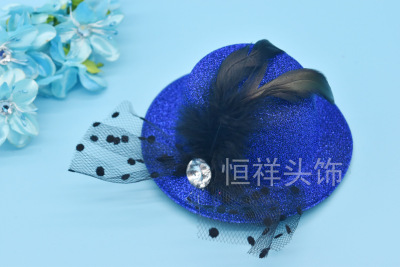 Korean Style Headdress Children's Billycock Barrettes 13cm Hat Hair Accessories Stage Performance Double Bow Tie Diamond Wholesale