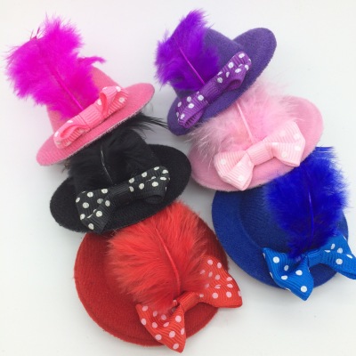 Children's small hat dot bowknot feather headdress a word card edge clip hairpin flower wholesale manufacturers straight