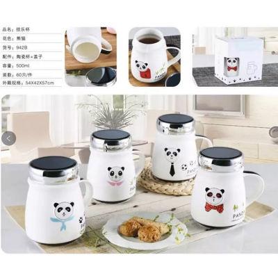 Panda card three-dimensional water cup mirror mug creative teacup with large capacity and cover (60 cases)