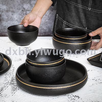 Noodle bowl rice bowl ceramic bowl black gilt salad bowl soup bowl creative noodle bowl dim sum bowl rice bowl