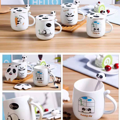 Panda cup creative personality trend mug coffee cup ceramic cup with cover spoon cartoon (60 containers)