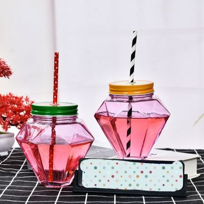 500ml diamond glass beverage bottle honey bottle storage jar