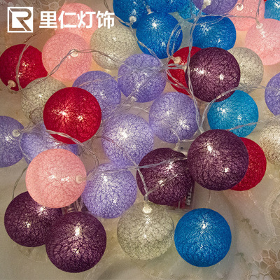 Cotton ball string Thailand 6cm wool ball led plastic hollow cotton rattan macaron Ins small colored light