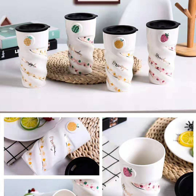 Creative personality lovely fruit screw cup milk shake cup large capacity ceramic water cup (60 containers)