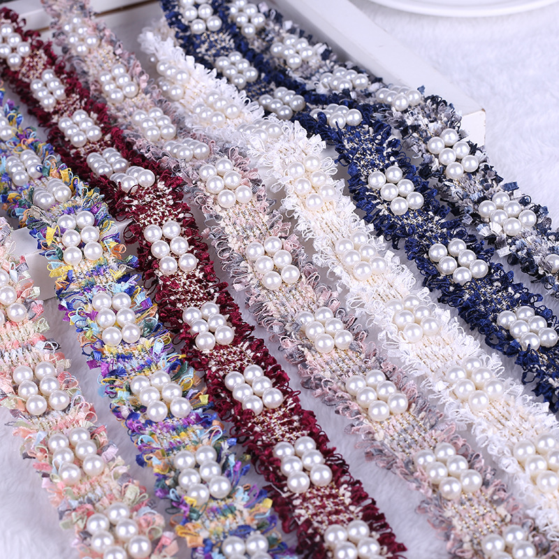 爆款 韩国小香风珍珠彩色织带花边 服装辅料饰品diy装饰材料批发