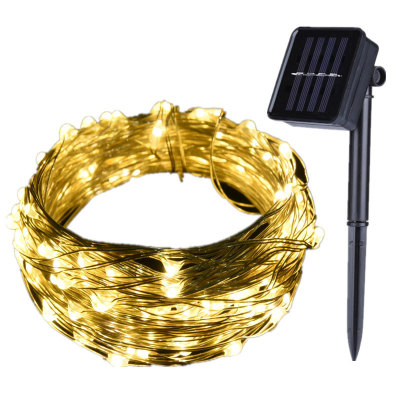 Solar copper string lights 100 flash led waterproof 8 features new cross-border Amazon decorative yellow silver wire