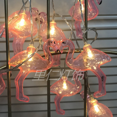 Pink Flamingo string LED indoor 10-head battery Lights Christmas Halloween Ins decorative lights accessories are available for sale