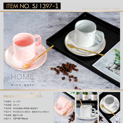European marbling ceramic coffee cup set cup and saucer English afternoon spoon delivery (48 sets)
