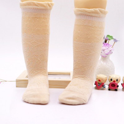 The Spring and summer flannelettes children 's socks mesh thin long tube combed cotton seamless 0 to 3 years old