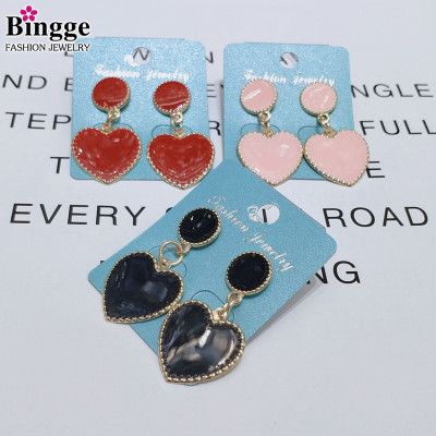 2019 new European and American foreign trade fashion temperament geometric heart ornaments exquisite multi-color trend female earrings