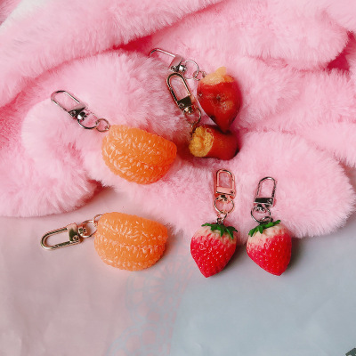 Creative move simulation baked sweet potato key chain ins, lovely strawberry orange bag pendant ornaments satchel pendant