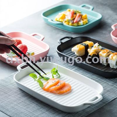 Nordic family dinner plate two-ear China plate oven oven oven oven baking dish ceramic plate