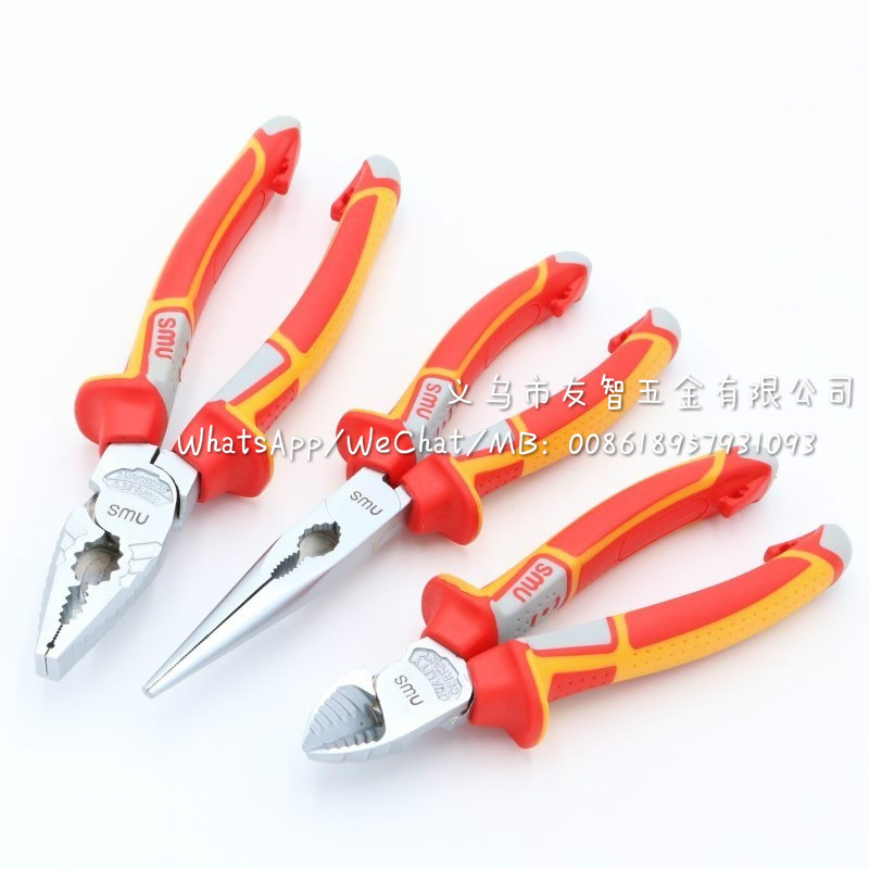 高档三色柄铬钒钢钳子  CRV三色柄钳子