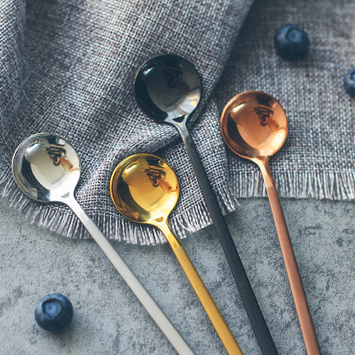 304 stainless steel dessert spoon creative mixing long - handled coffee spoon, round head spoon to eat fruit yogurt spoon