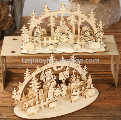 New Christmas decoration woodchip diy display three-dimensional circular display creative homemade table