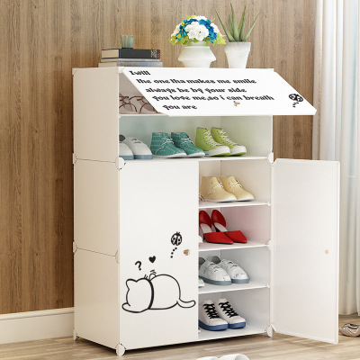 New simple plastic shoe cabinet to open the door creative home combination shoes finishing simple cartoon sticker shoe rack