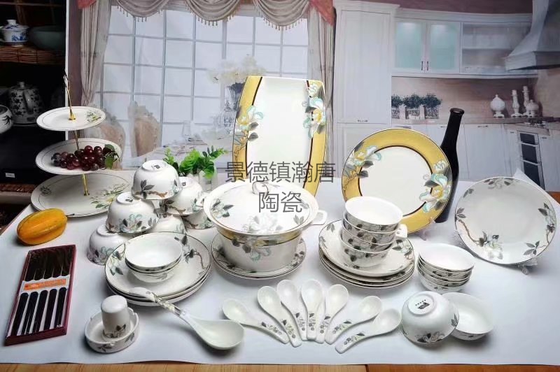 陶瓷促销礼品碗筷陶瓷碗饭碗盘子米饭碗陶瓷餐具礼品套装景德镇