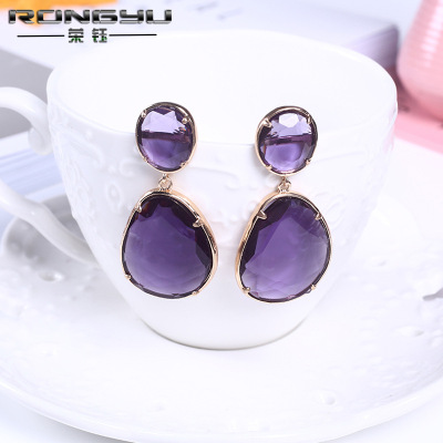 Rongyu foreign trade fashion jewelry multi-color earrings ladies copper inlaid imitation zircon earrings eardrops