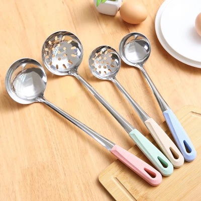 Stainless Steel Small Soup Shell Colander 1.2cm Wheat Handle Soup Spoon and Strainer Color Handle Soup Shell Colander 7cm 8cm