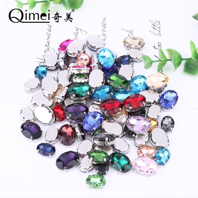 奇美厂家直销椭圆水晶爪钻平底玻璃手缝钻DIY服饰配件材料批发