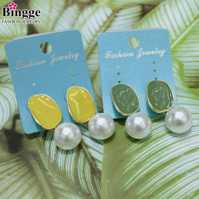 Retail temperament can be fresh and colorful multi-color oil drop earrings simple pearl drop fashion trend temperament joker