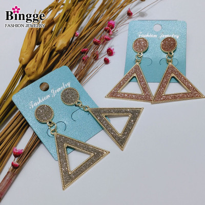 Retail summer joker fresh simple geometric triangle drop multi - color shiny paste gauze earrings