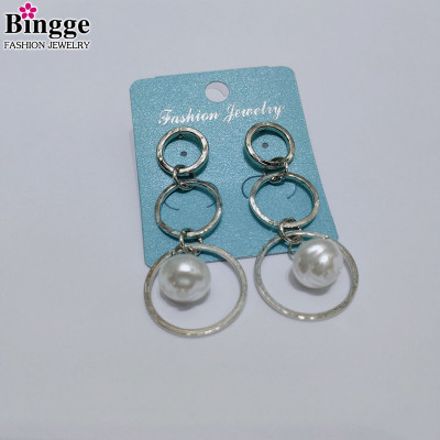 Geometric ring earrings simple opposite sex pearl small pendant new summer joker popular Can retail temperament