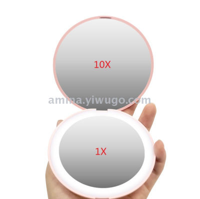 Gift mirror pocket mirror portable led makeup mirror amazon hot seller comes with a 10x magnifier
