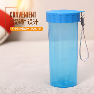 Plastic water cup advertising cup LOGO can be printed single-layer water cup candy color water cup with rope portable 400ml