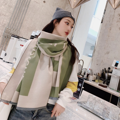 Autumn and Winter New Double-Sided Artificial Cashmere Scarf Women's Warm Shawl Student Scarf Women's Winter Neck Warmer Dual-Use