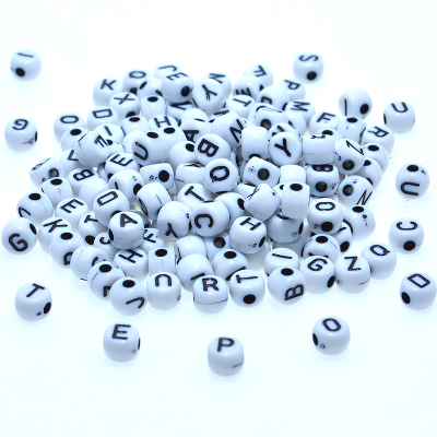 Acrylic Letter Bead Scattered Beads Black round Flat English Letters Kandi Bracelet Wrist Ring DIY Beaded Wholesale on White Background