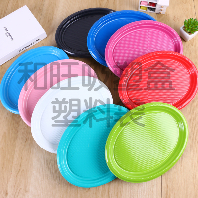 Oval disposable plastic dinner plate disposable barbecue plastic plate color variety